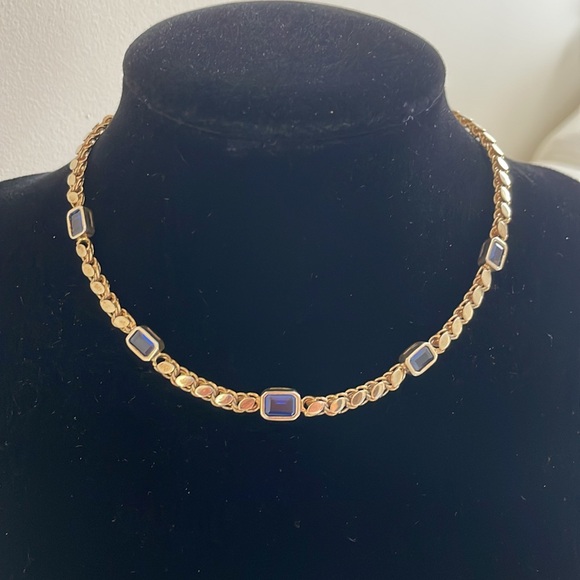 Sterling silver chain choker with sapphire color stones - Picture 3 of 6